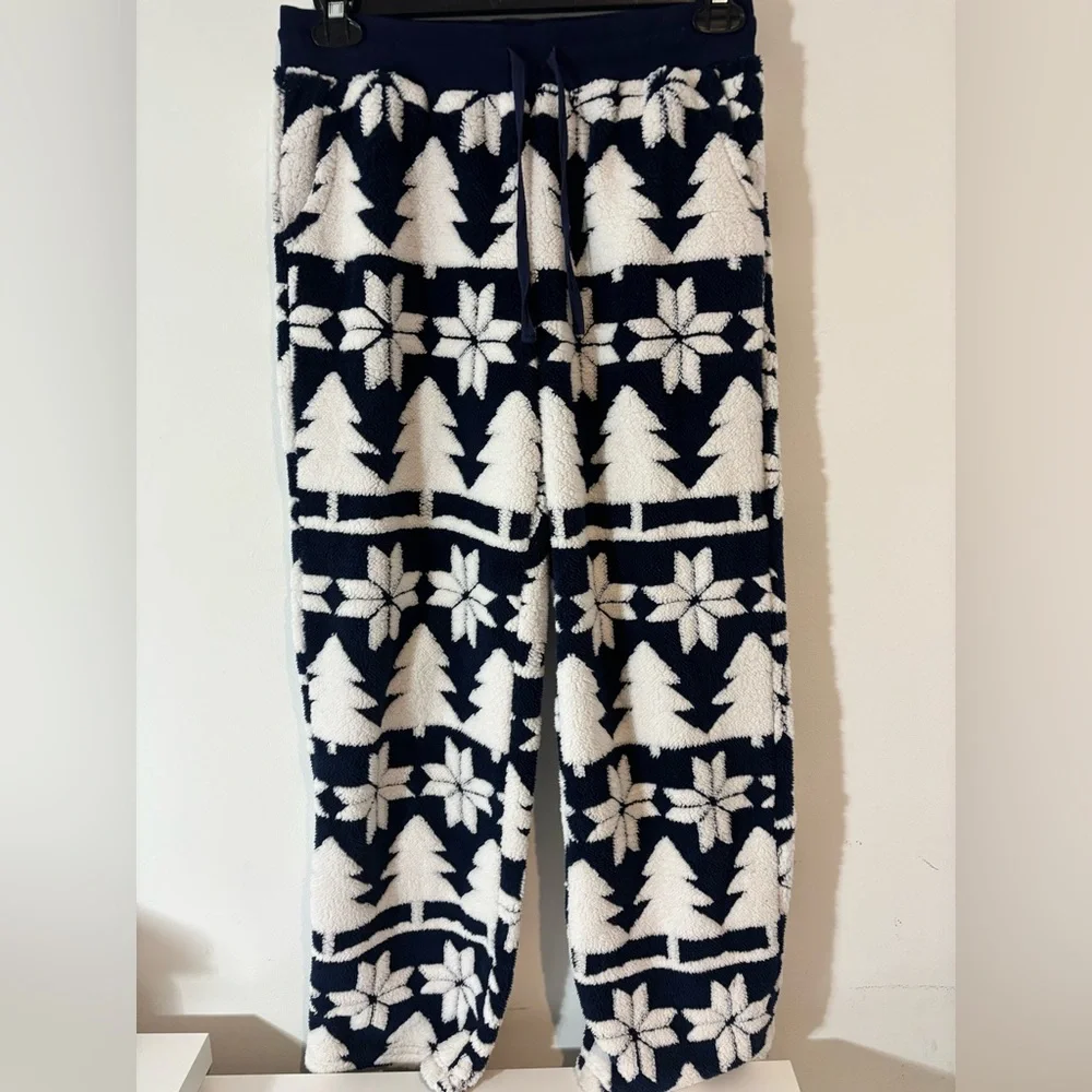 Vera Bradley Jacquard Fleece Hoodie Pant Set Navy White Nordic Forest Pajamas